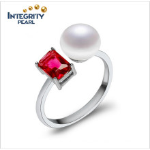 Resizable Pearl Ring 925 Silver Pearl Ring 8-9mm Button AAA Women ′s Pearl Rings